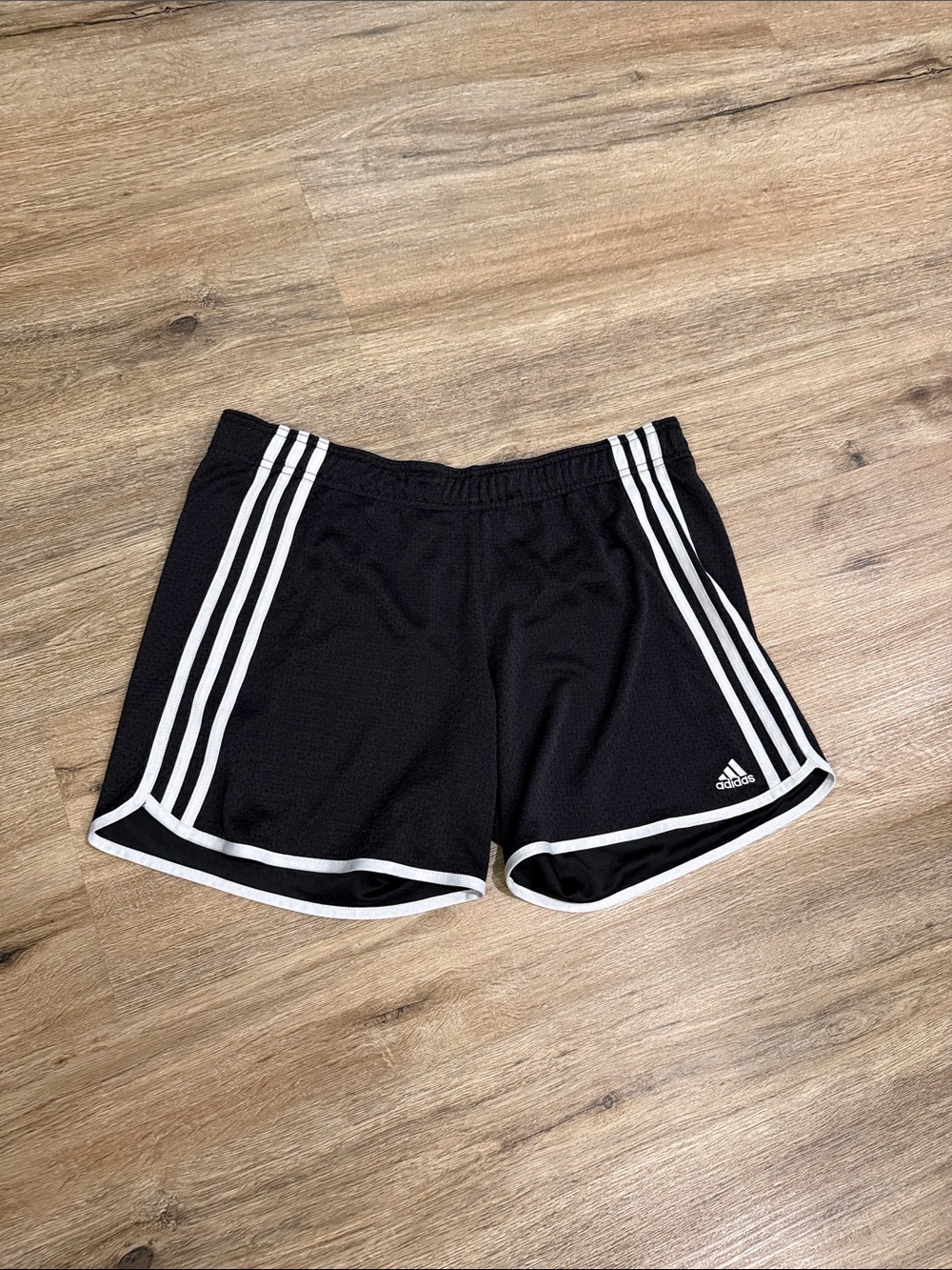 adidas Black Shorts with White Stripe Trim Low Rise